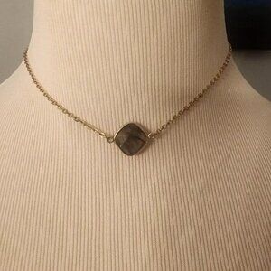 Midori Gold-Tone Chain Necklace With Faceted Blue Stone Pendant
